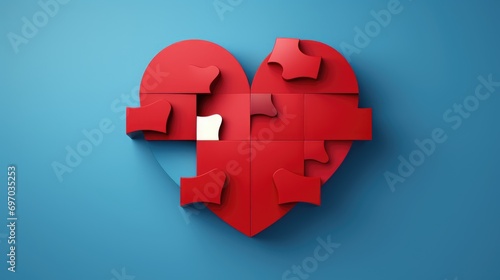 Heart puzzle jigsaw background. Heart-shaped puzzle illustration. Concept of charity blood donation, love, donate, World Health, Blood Donor Day, Valentines day symbol. International cardiology day. . photo