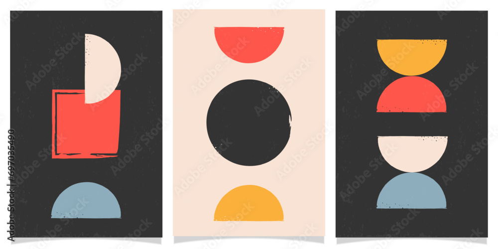 Set of trendy contemporary abstract creative minimalist hand painted posters for wall decoration. EPS10 vector.