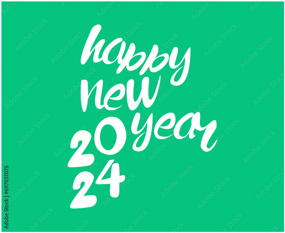 Happy New Year 2024 Abstract White Graphic Design Vector Logo Symbol Illustration With Green Background Happy New Year 2024 Abstract White Graphic Design Vector Logo Symbol Illustration With Green Background