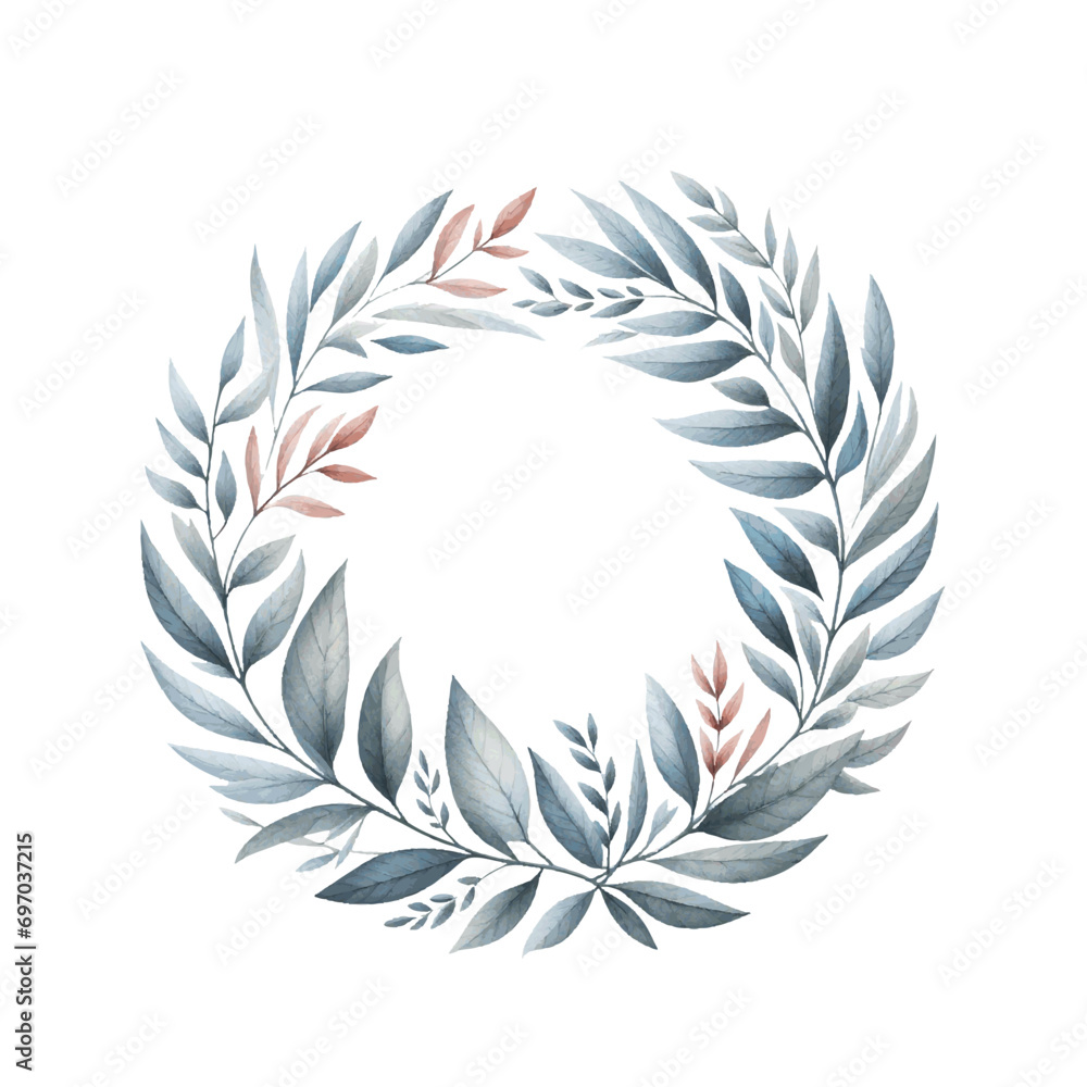 watercolor paint laurel leaves wreath for holiday card decor
