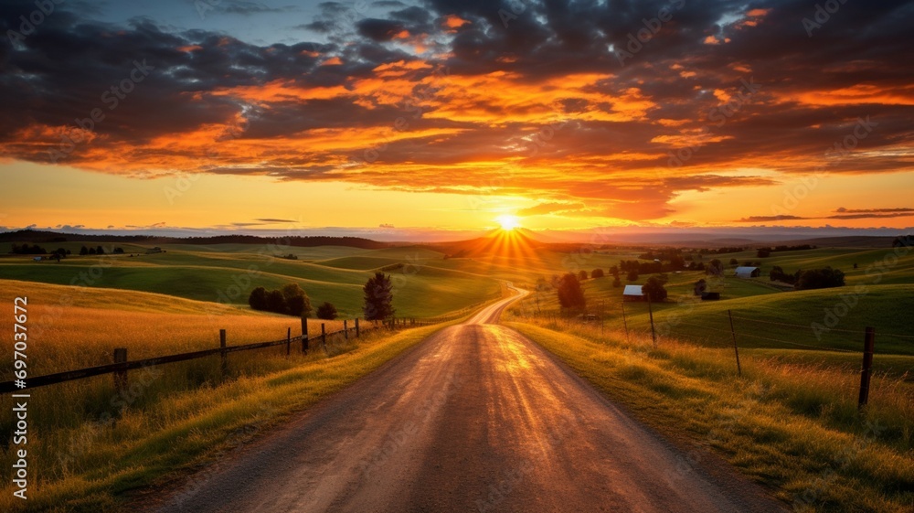 Country Road Sunrise Background