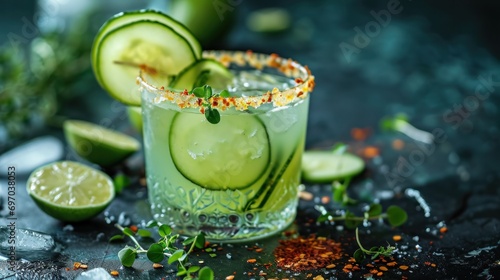 Cucumber Margarita with Lime and a Spicy Rim