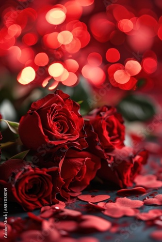 A vivid Valentine s Day background  hearts  roses