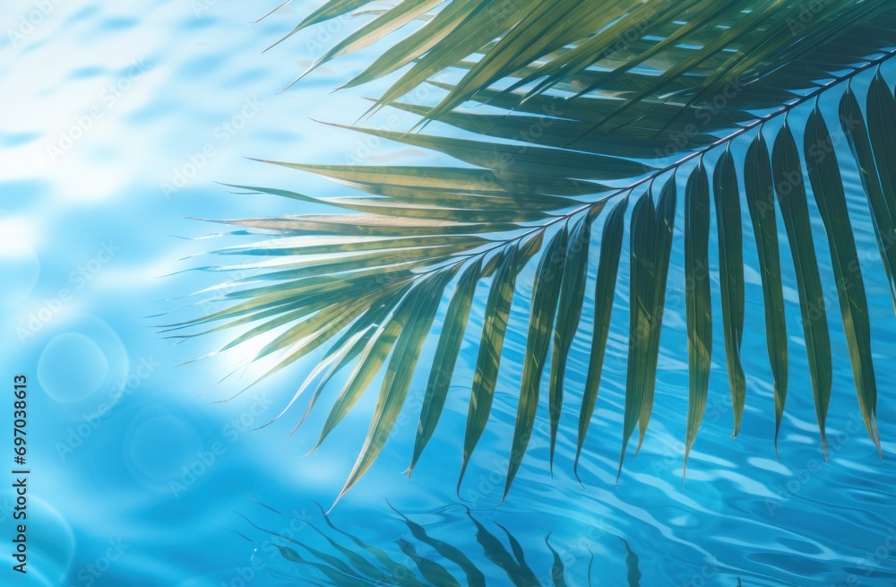 palm leaf on blue tropical background palm leaf on blue tropical background