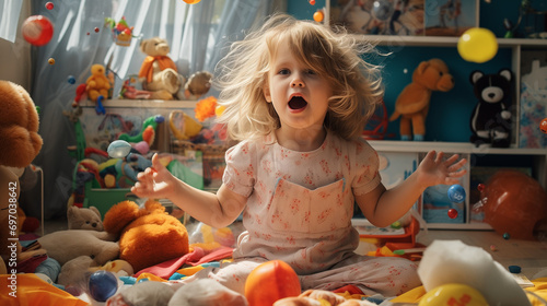 baby girl playing with toys in her playing room