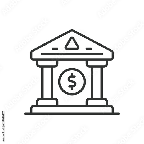 Bank icon line design. Finance, Investment bank, Financial, Central bank, Institution, Money vector illustration. Bank editable stroke icon.