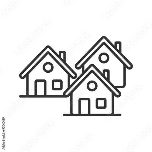 Houses icon line design. Village, building countryside, town, cottages, country, neighbor, neighborhood vector illustration. Houses editable stroke icon.