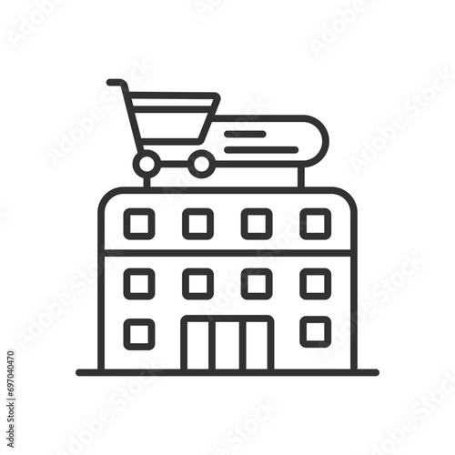Supermarket icon line design. Market, products, grocery, retail, food, store, shopping vector illustration. Supermarket editable stroke icon.