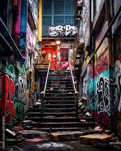 graffiti on a wall street with many stairs © haallArt