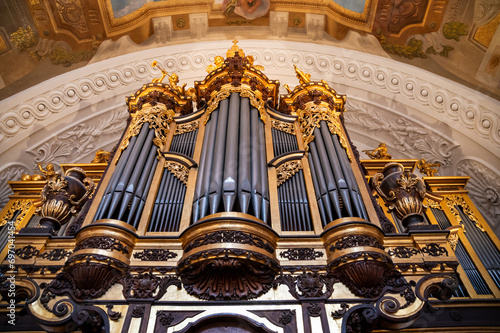 low angle view of the organg at The Rektoratskirche St. Karl Borromäus or Karlskirche Vienna photo