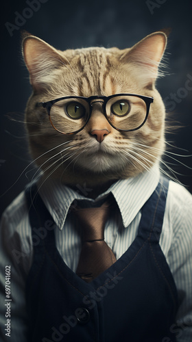 portrait of a cat with a glasses and suit, ai generated © Alona