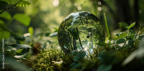 Glass Globe Surrounded by Verdant Forest Flora