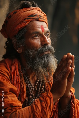 old age naga sadhu looking in camera photo