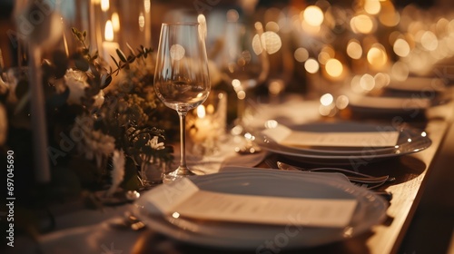 Close-up of a wedding menu in a modern and elevated restaurant of a wedding day in beige tones