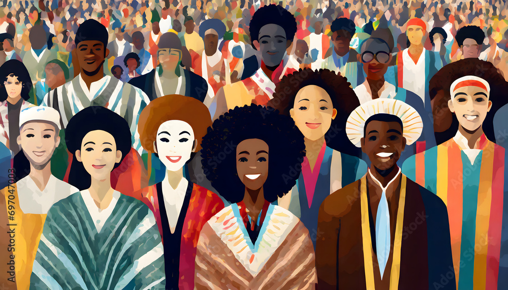 Diversity of people. Group of african american people with different nationalities. Vector illustration. Generated with AI - obrazy, fototapety, plakaty 