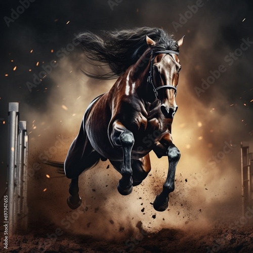 Action-packed image of a horse jumping over obstacles, showcasing the athleticism and agility of these animals
