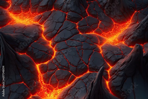Cracked ground hot glowing lava veins illustration perfect video game design Cracked lava ground texture Game asset