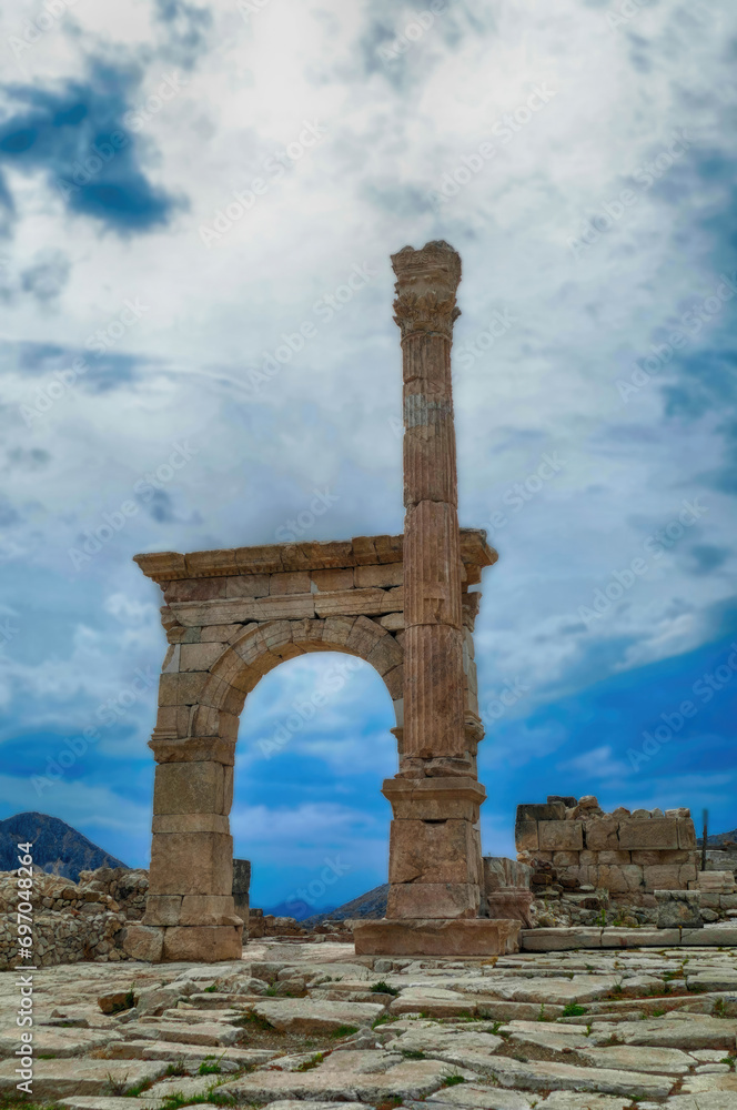 Column and arches of ancient Roman agora