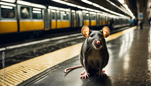 Close up portrait of a rat in the subway - Generative AI	 photo