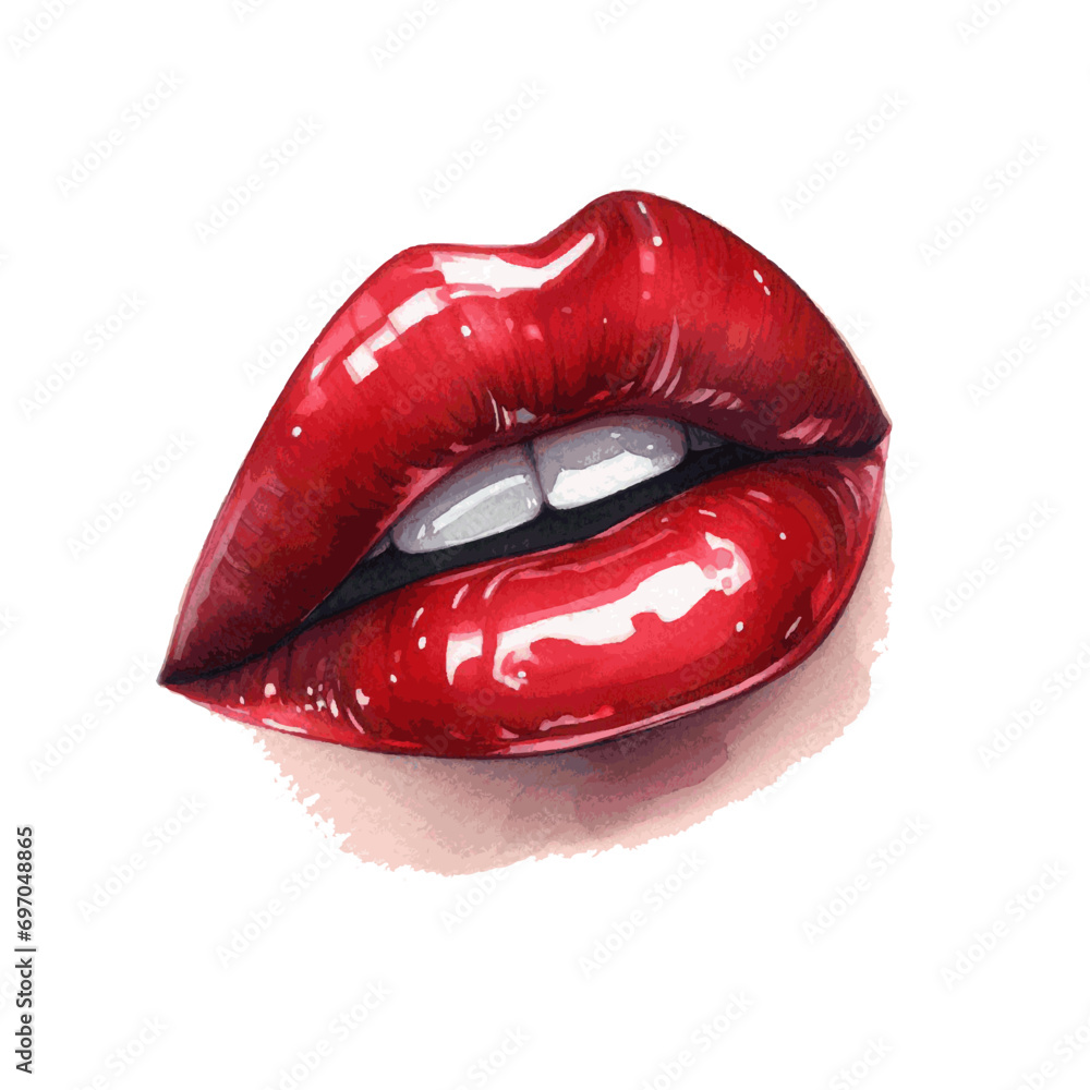 red sexy woman lips with lipgloss watercolor paint for fashion beauty card decor red sexy woman lips with lipgloss watercolor paint for fashion beauty card decor