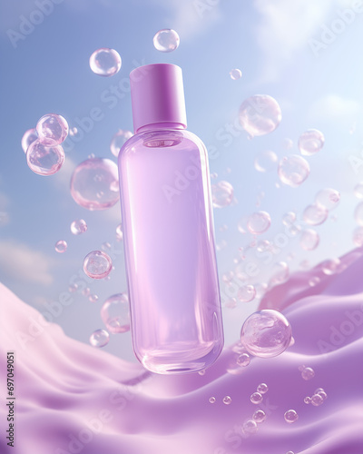 bottle of skin face body hair care beauty product mockup with soap bubbles foam on background