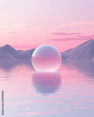 abstract pink circle on lake in the mountains 