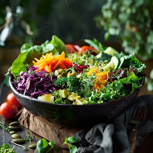 Nutritious Salad Bowl with Fresh Greens and Protein Toppings