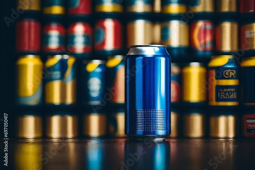blue canned beverage packaging mockup