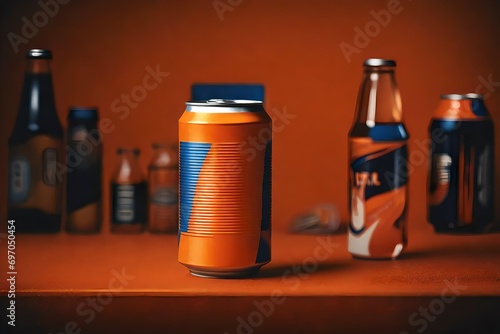 orange and blue can beverage packaging and advertising template