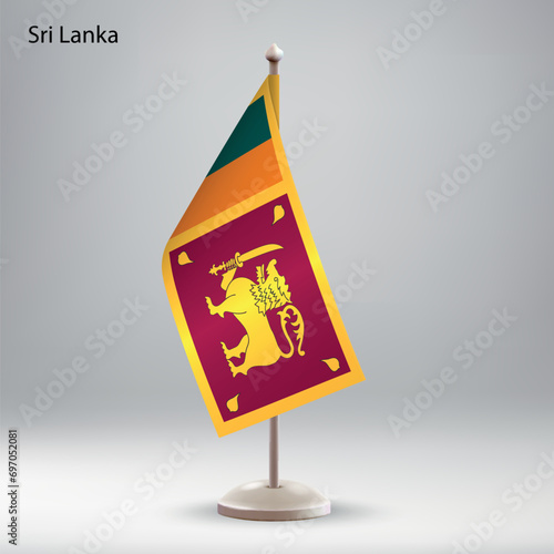 Flag of Sri Lanka hanging on a flag stand.
