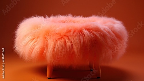 A fluffy peach fuzz chair with a round base and legs, AI photo