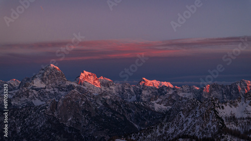 sunset in the mountains, Tarvisio, Monte Lussari, Italy