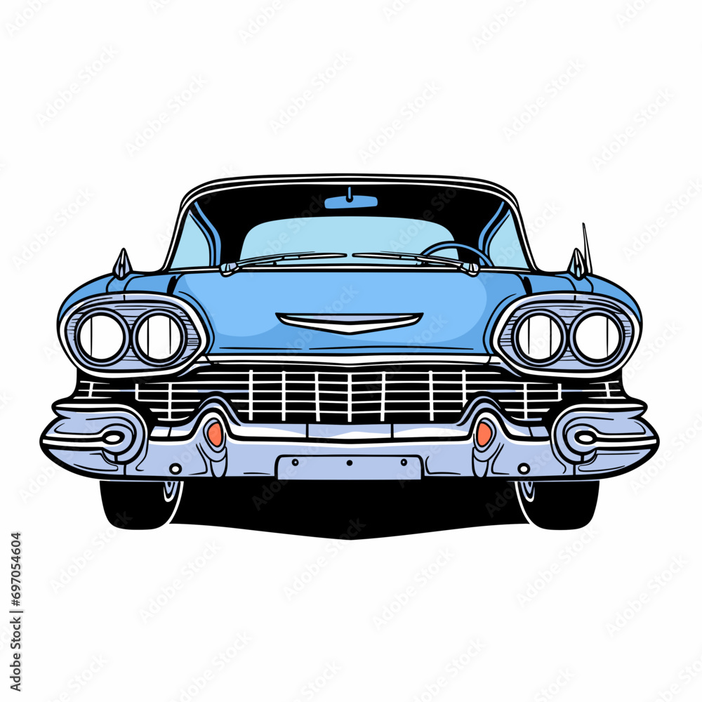 Old vintage blue car isolated on white, generated with AI