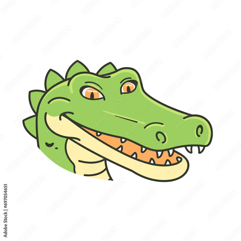 Fototapeta premium Happy green crocodile, white background, cartoon vector illustration, generated with AI