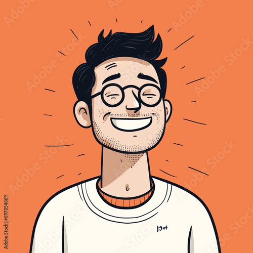 Man with a smile on a orange background, vector generated with AI