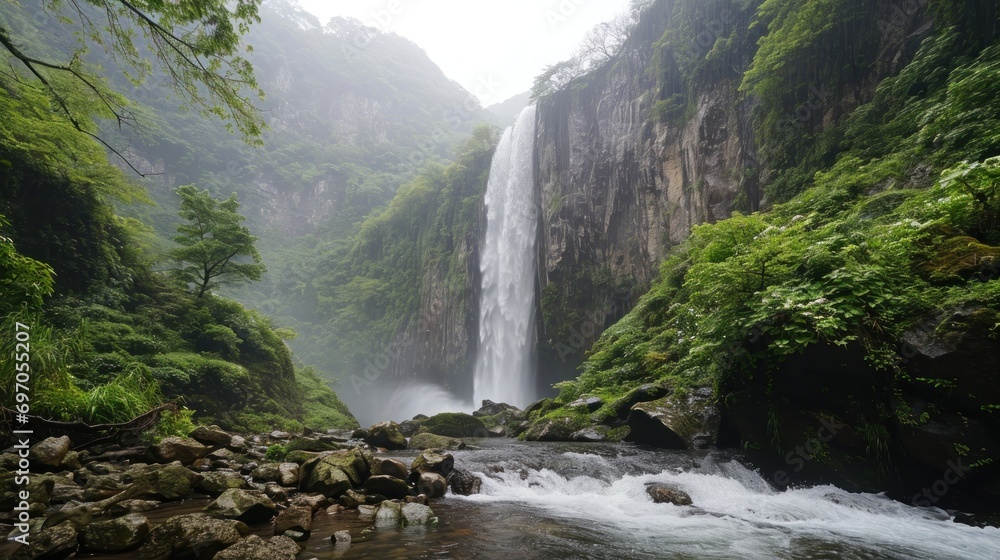 desk tour in a rainy day infront of the waterfall 