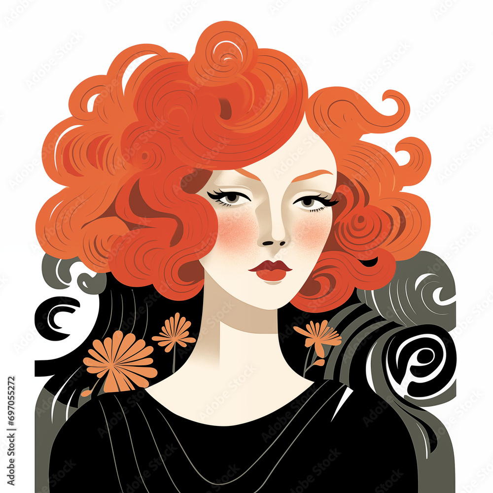 Portrait of a red haired girl. Woman with red hair.