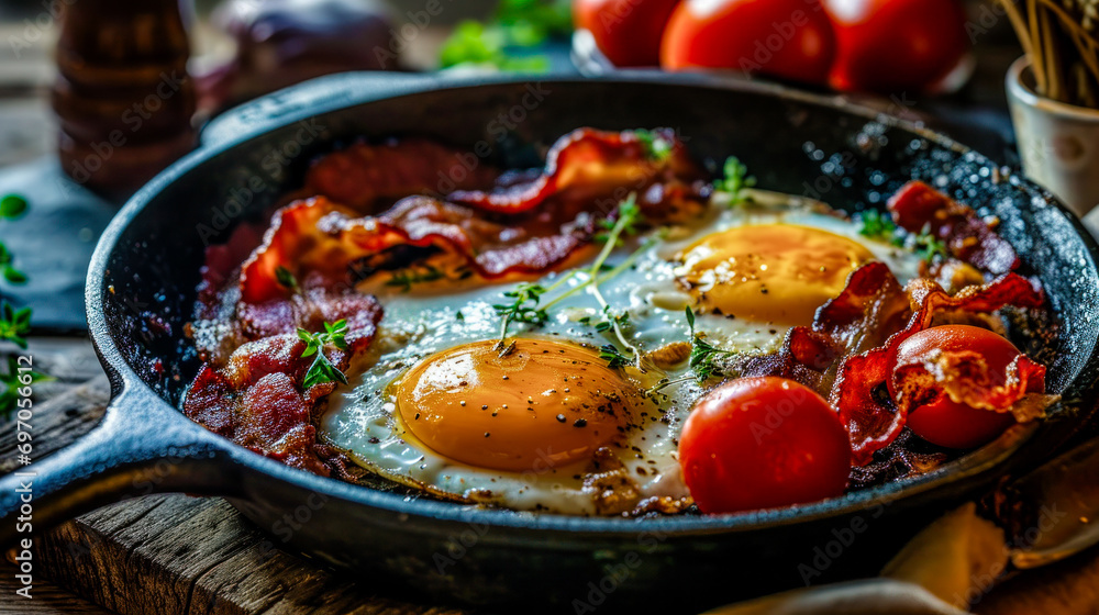 Fried Egg Breakfast in a Cast Iron Pan with Plenty of Side Dishes Brainstorming Wallpaper Background Cover Card Magazine Cook Art Digital Art Fried Egg Breakfast in a Cast Iron Pan with Plenty of Side Dishes Brainstorming Wallpaper Background Cover Card Magazine Cook Art Digital Art
