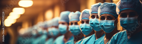 A group of surgens students in blue cloth for surgery waiting for operation photo