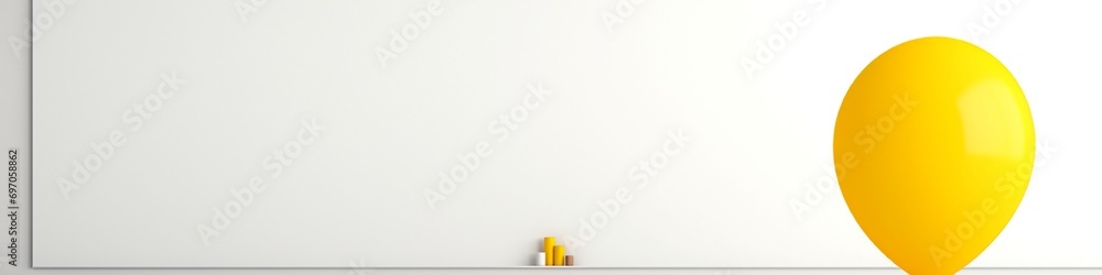 Minimalist backdrop showcasing a yellow balloon against a white surface, leaving ample room for creative input.