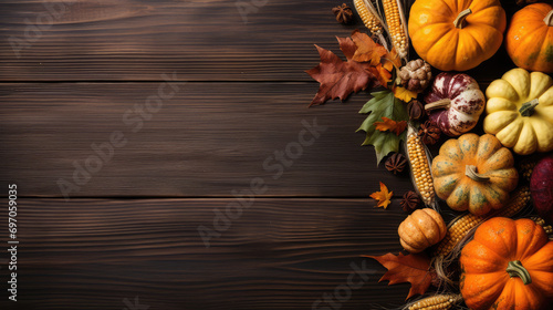 Thanksgiving harvest celebration, Flat lay, top view, copy space 