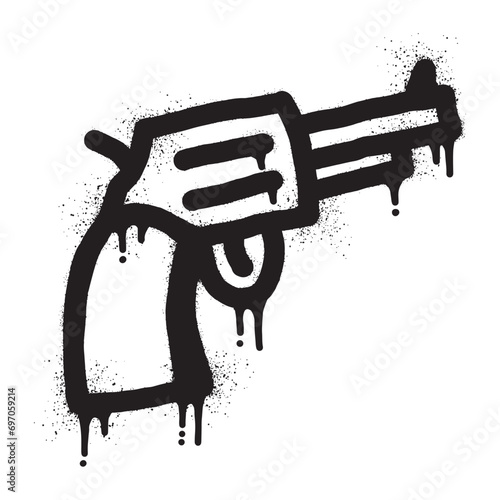 Gun graffiti with black spray paint photo