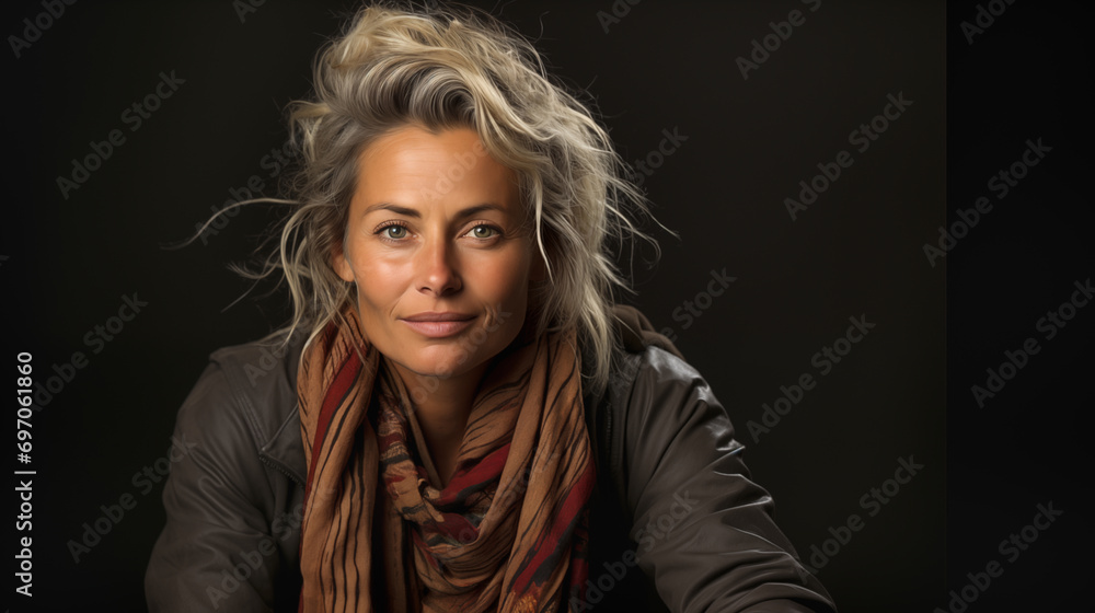 Portrait of a Content Middle-aged Woman. Generative AI. Portrait of a Content Middle-aged Woman. Generative AI.