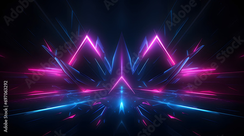 Beautiful abstract futuristic dark background with neon blue and pink glow.