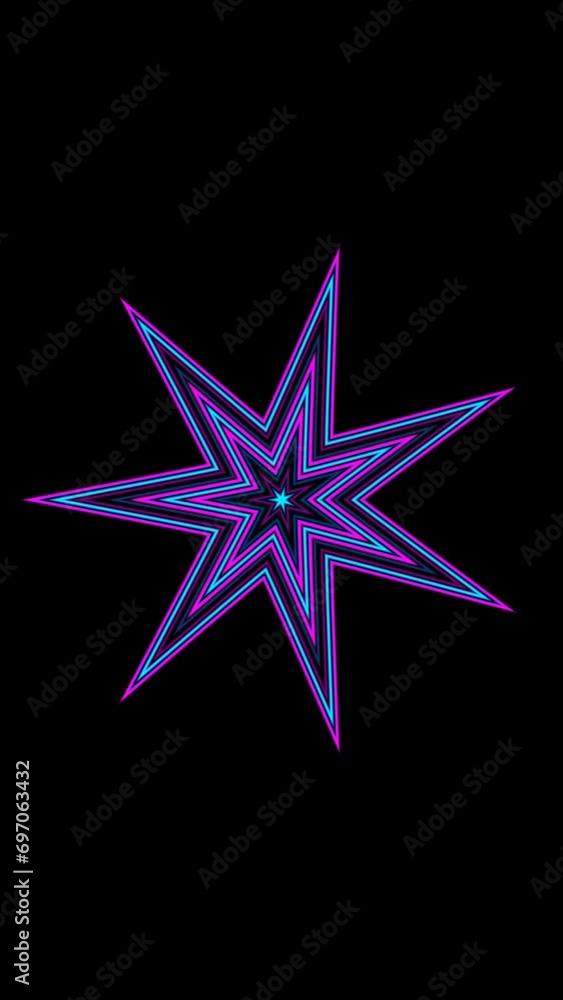 Psychedelic star shape over black vertical video Psychedelic star shape over black vertical video