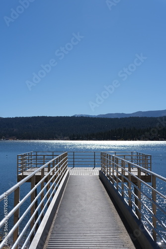 Metal pier over a lake