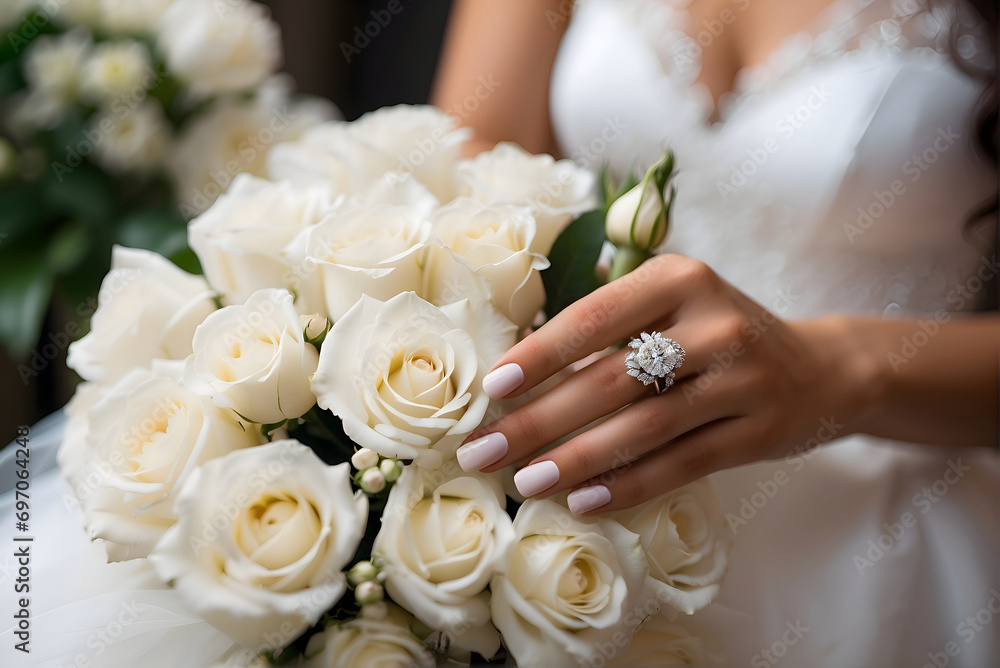 Bride holding the wedding bouquet in her hands, generative AI Bride holding the wedding bouquet in her hands, generative AI