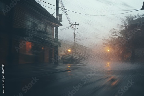 Rainy day in the city. Blurred image of a street.