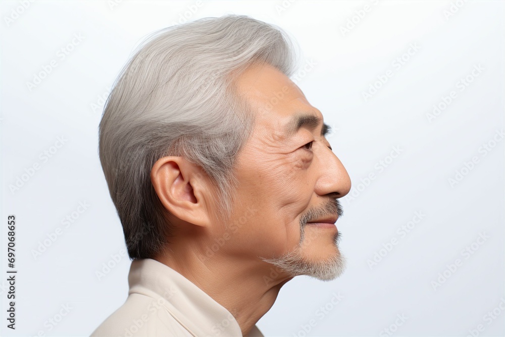 日本人の年配男性の横顔(おじいちゃん・おじいさん・祖父・アジア人・白背景・背景なし) 日本人の年配男性の横顔(おじいちゃん・おじいさん・祖父・アジア人・白背景・背景なし)
