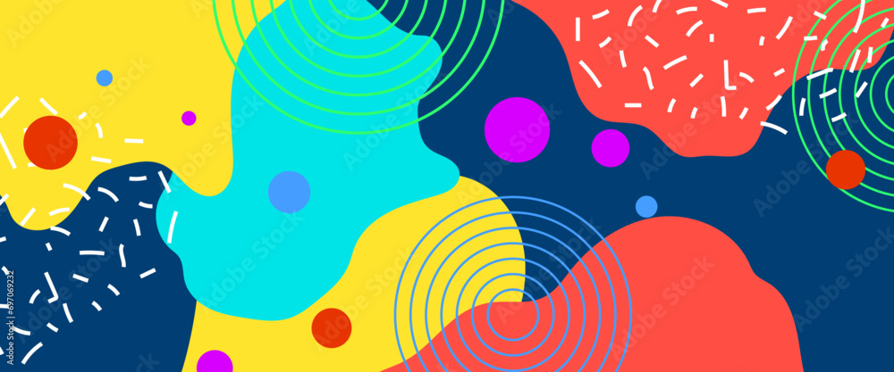 Colorful colourful abstract pop art memphis design. Colour shapes with memphis geometric. 90s pattern. Splash fun banner. Vector Illustration. Trendy Pop Art Memphis 80s-90s style Colorful colourful abstract pop art memphis design. Colour shapes with memphis geometric. 90s pattern. Splash fun banner. Vector Illustration. Trendy Pop Art Memphis 80s-90s style